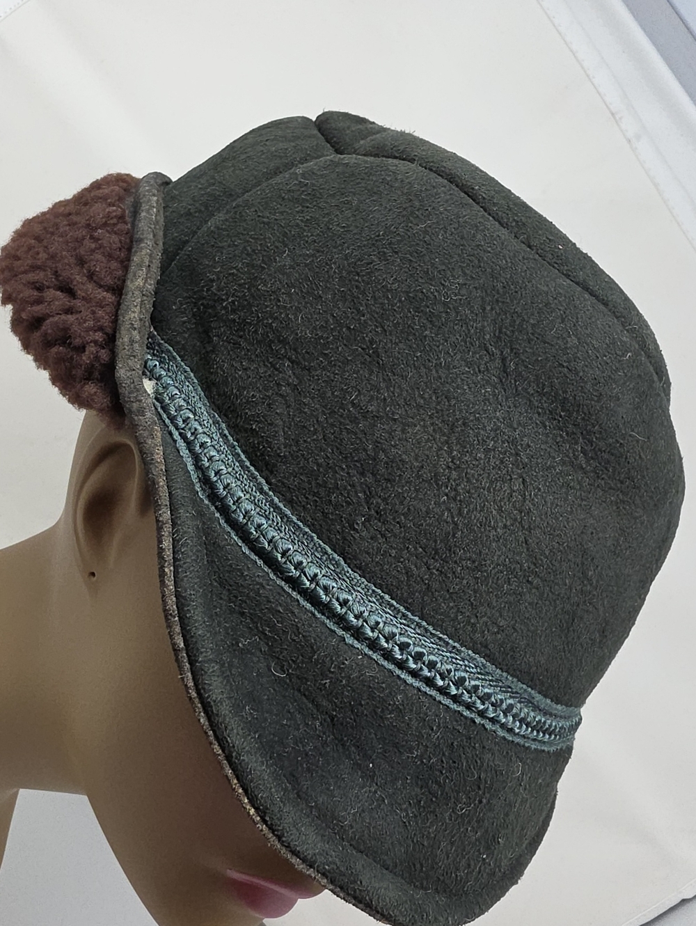 Source Unknown Black Trapper Hat with Brown Shearling Trim